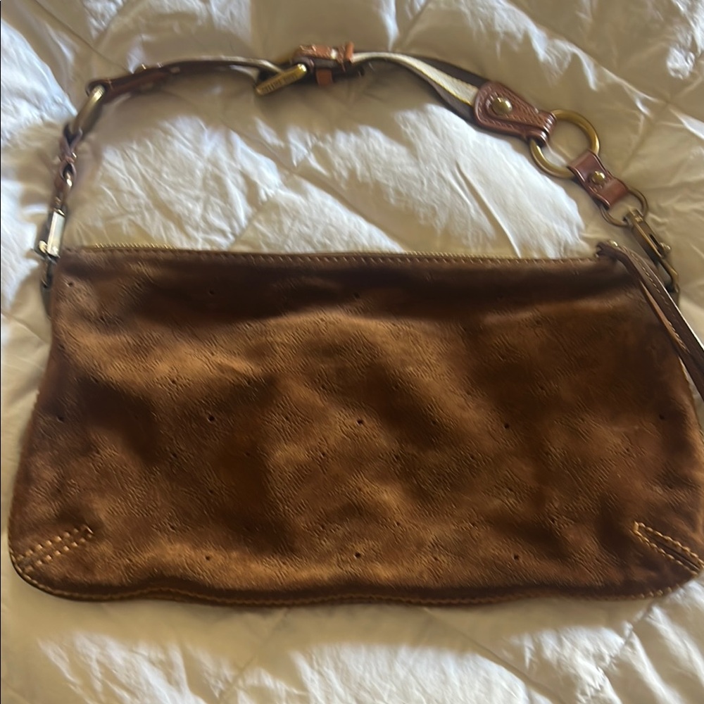 Louis Vuitton Brown Leather Shoulder Bag with Gold Hardware